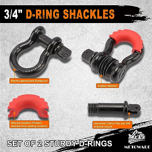 METOWARE Heavy Duty Tow Strap Recovery Kit - 3" x 20ft(35,000lbs) Tree Saver Winch Strap + 3/4" D Ring Shackles(2pcs) +2"Shackle Hitch Receiver + 5/8 Hitch Pin + Storage Bag - Truck, SUV, ATV Off Road - Image 3