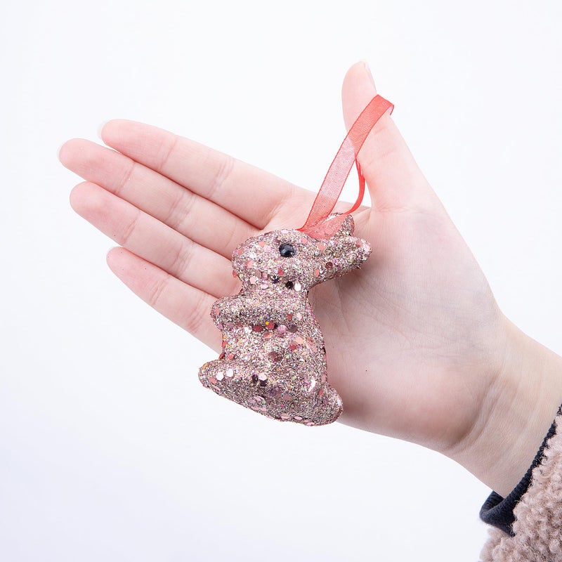 Watayo 14 PCS Easter Foam Glitter Rabbit Ornament-Easter Colored Bunny Hanging Ornament for Easter Party Supplies DIY Decoration Gift - Image 5
