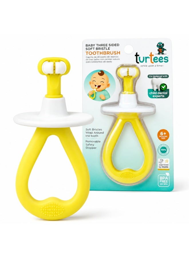 Turtees Baby Three-Sided Soft Bristle Toothbrush for Infants 6+ Months | BPA-Free Gentle Oral Care | Safety Stopper Design | Co-Designed with Child Dental Experts - Image 1