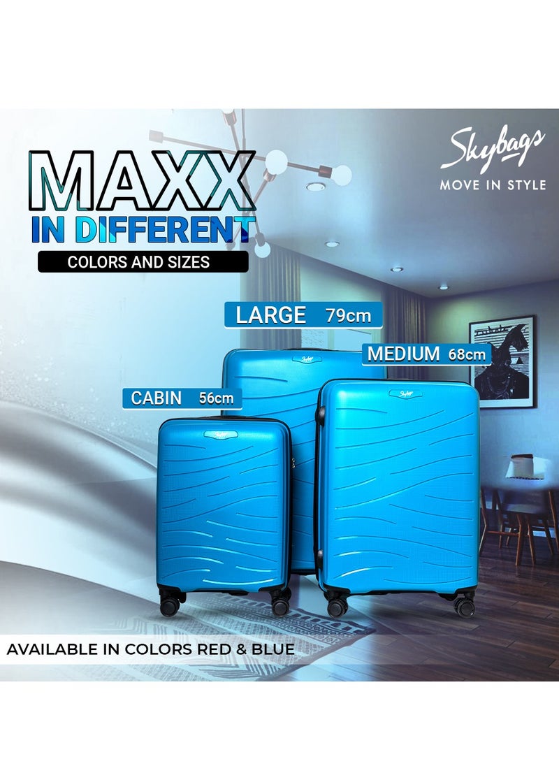 Skybags - Maxx Checked Luggage | Hardside Polypropylene Solid Pattern with TSA Lock Trolly| 360° 4 Double Wheeler| Large-28 Inch, Blue - Image 1