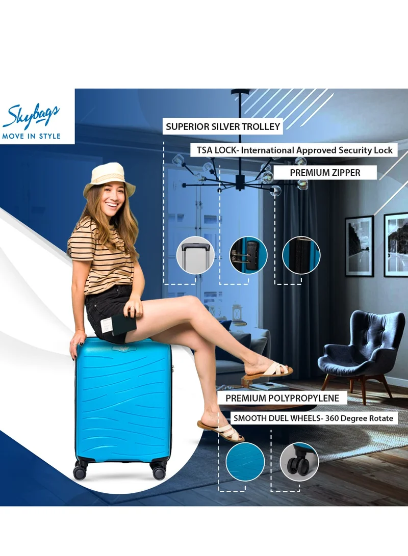 Skybags Maxx Checked Luggage | Hardside Polypropylene Solid Pattern with TSA Lock Trolly| 360° 4 Double Wheeler| Large-28 Inch, Blue