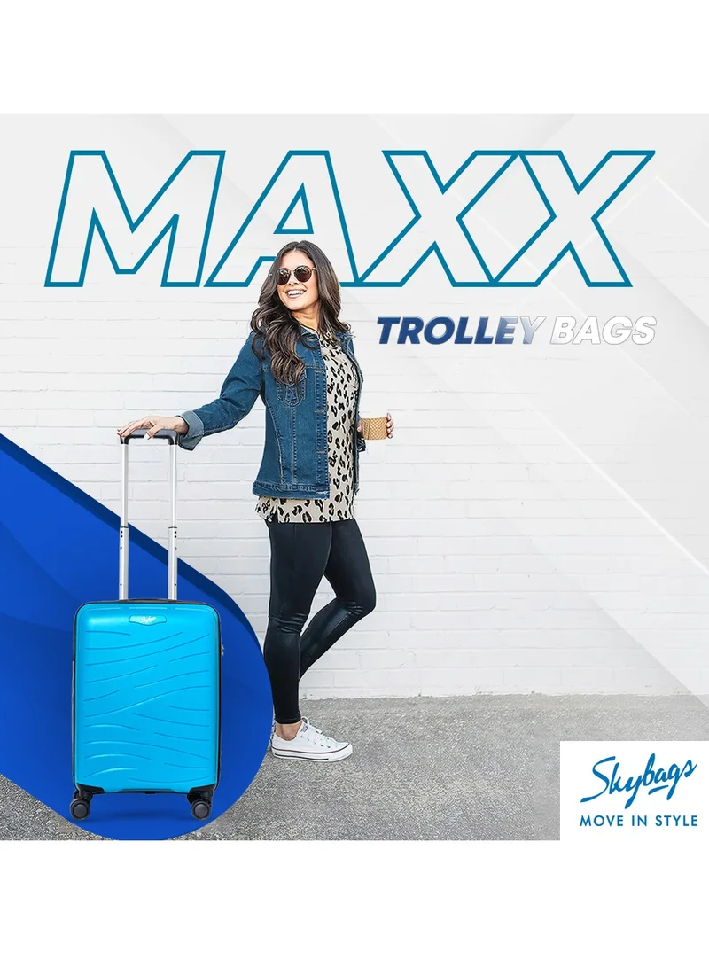 Skybags Maxx Checked Luggage | Hardside Polypropylene Solid Pattern with TSA Lock Trolly| 360° 4 Double Wheeler| Large-28 Inch, Blue