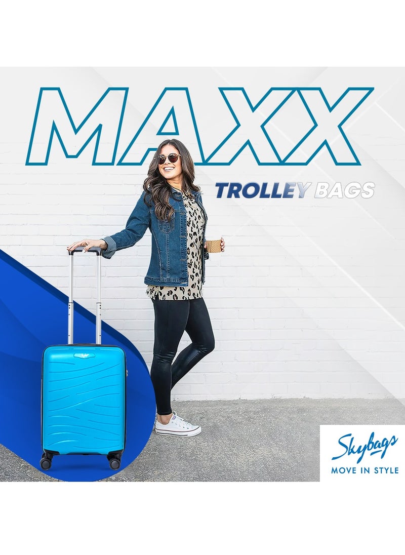 Skybags - Maxx Checked Luggage | Hardside Polypropylene Solid Pattern with TSA Lock Trolly| 360° 4 Double Wheeler| Large-28 Inch, Blue - Image 1