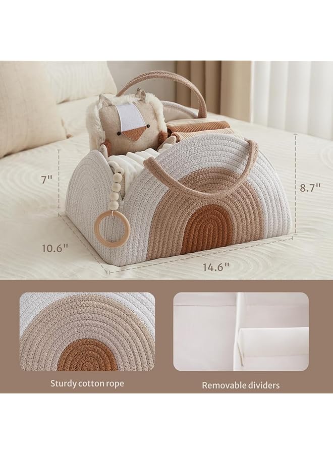 U-HOOME Baby Diaper Caddy Organizer Cotton Rope Diaper Caddy Basket Portable Diaper Organizer For Changing Table Portable Newborn Shower Basket Gifts Baby Storage Basket - Image 3