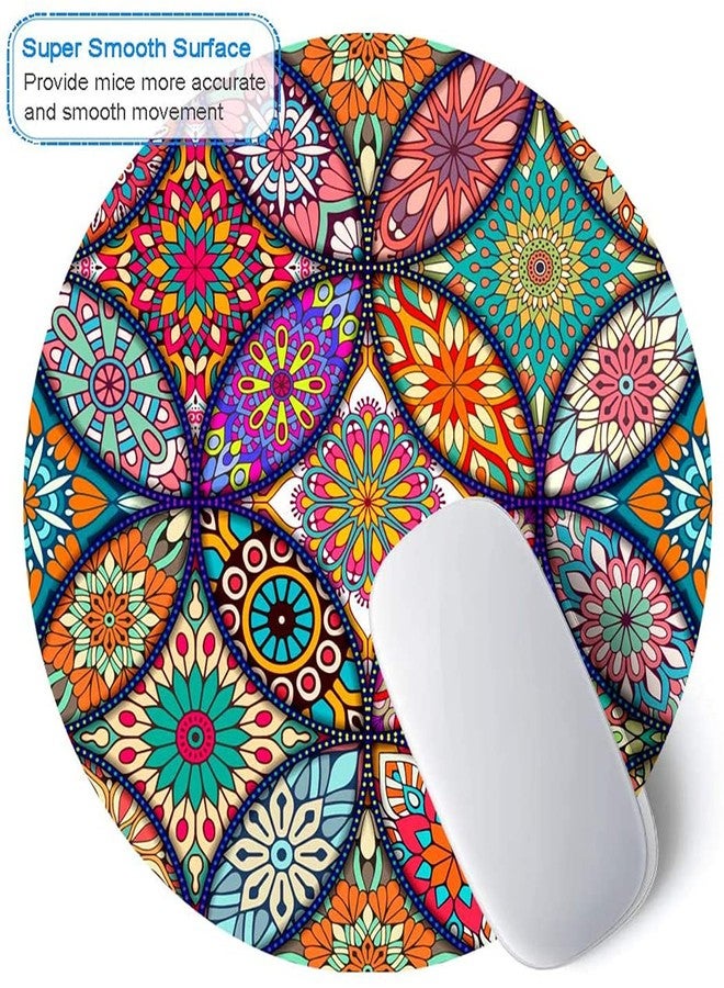 BOSOBO Cute Mouse Pad, Round Mandala Mouse Mat with Design, Non-Slip Rubber Base Mousepad with Stitched Edge, Waterproof Women Small Size 7.9 x 7.9 Inch, Pretty Mandala - Image 2