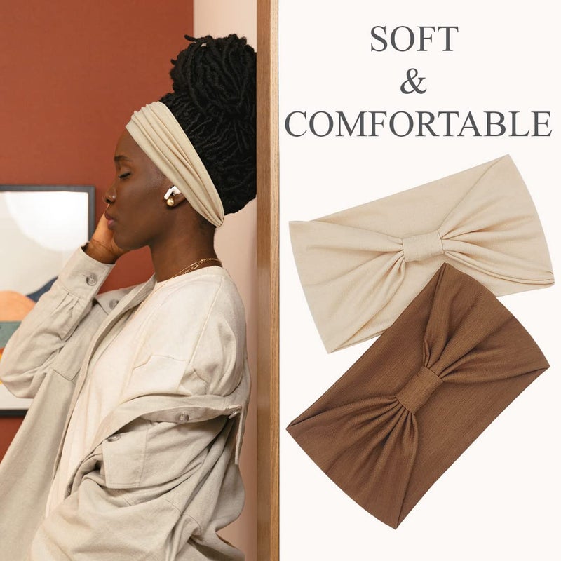 YONUF Wide Boho Headbands for Women Fashion Knotted Headband Yoga Workout Hair Accessories African Head Wrap 4 Pack - Image 3
