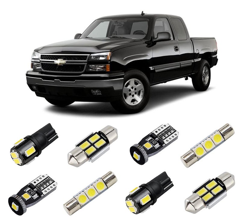 مجموعة أضواء LED داخلية بيضاء BRISHINE لسيارات شيفروليه سيلفرادو و GMC سييرا 1999 2000 2001 2002 2003 2004 2005 2006 فائقة السطوع 6000K حزمة لمبات LED داخلية وأضواء لوحة الترخيص وأداة التركيب