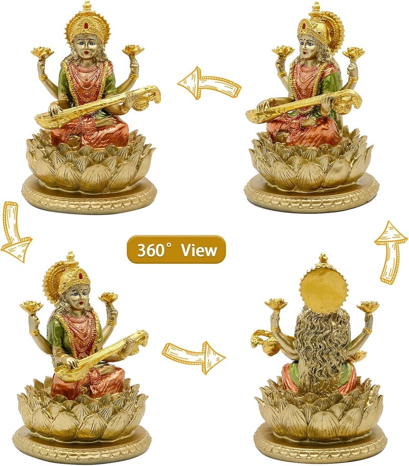 alikiki Hindu Goddess Saraswati Idol - 6.5" H Statue - Image 2