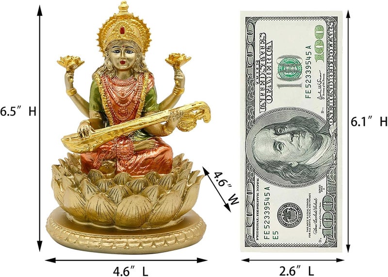 alikiki Hindu Goddess Saraswati Idol - 6.5" H Statue - Image 5