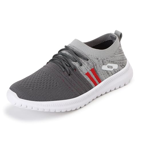 TRASE Sports Shoes for Kids Boys | Walking, Running, All Day Casual & Sports Wear (Grey-Red, 4 UK) - Image 1