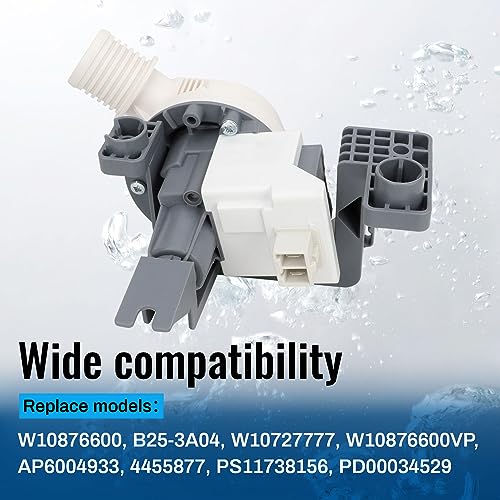 Miumoon Upgraded W10876600 Washer Drain Pump,W10727777 Washing Machine Drain Pump Replaces W10876600VP AP6004933 PS11738156,B25-3A04 Compatible with Whirlpool, Maytag, Kenmore, Crosley Washing Machine - Image 3