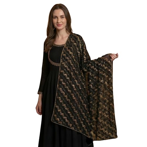 Stylish 2.25 Metre Women's Dupatta | Designer shawl | Scarf for Girls & womens | Chunni | Chiffon (Black, 2.25 Metre) - Image 1