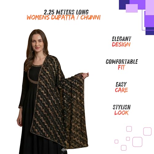 Stylish 2.25 Metre Women's Dupatta | Designer shawl | Scarf for Girls & womens | Chunni | Chiffon (Black, 2.25 Metre) - Image 4