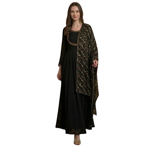 Stylish 2.25 Metre Women's Dupatta | Designer shawl | Scarf for Girls & womens | Chunni | Chiffon (Black, 2.25 Metre) - Image 2