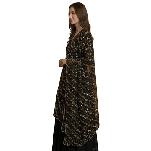 Stylish 2.25 Metre Women's Dupatta | Designer shawl | Scarf for Girls & womens | Chunni | Chiffon (Black, 2.25 Metre) - Image 3