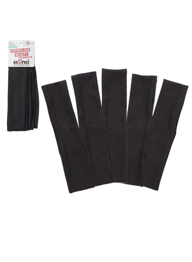 Scunci by Conair Soft Stretchable Headbands- accessories for women - mens headband - running headband -Black- 5 Count - Image 1