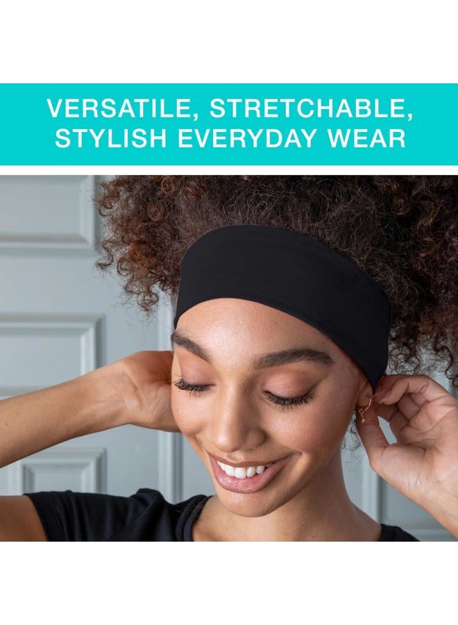 Scunci by Conair Soft Stretchable Headbands- accessories for women - mens headband - running headband -Black- 5 Count - Image 4