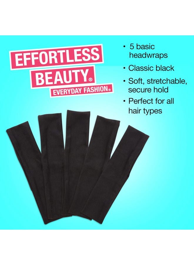 Scunci by Conair Soft Stretchable Headbands- accessories for women - mens headband - running headband -Black- 5 Count - Image 3