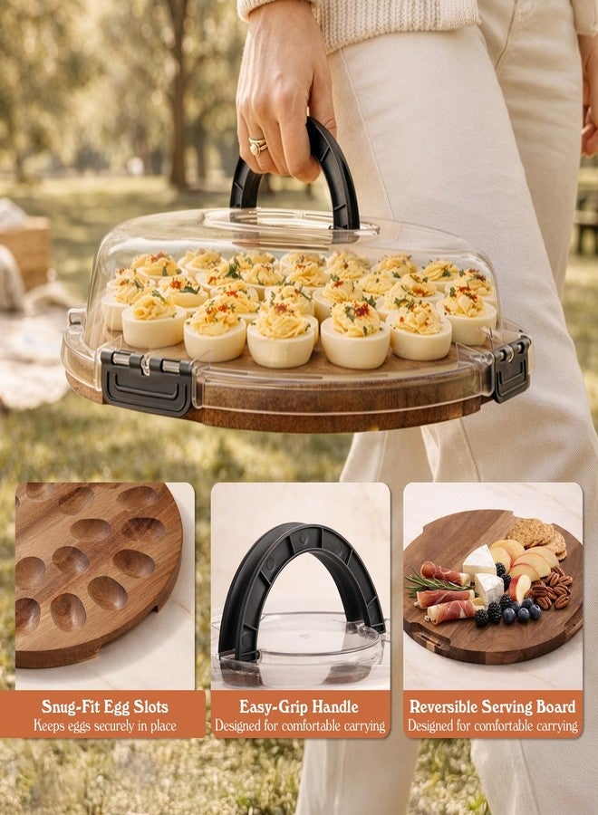 77L Deviled Egg Containers with Lid, 24-Slot Acacia Wood Deviled Egg Tray Platter for Serving and Transporting, Elegant Party & Potluck Serving Board (Black) - Image 3