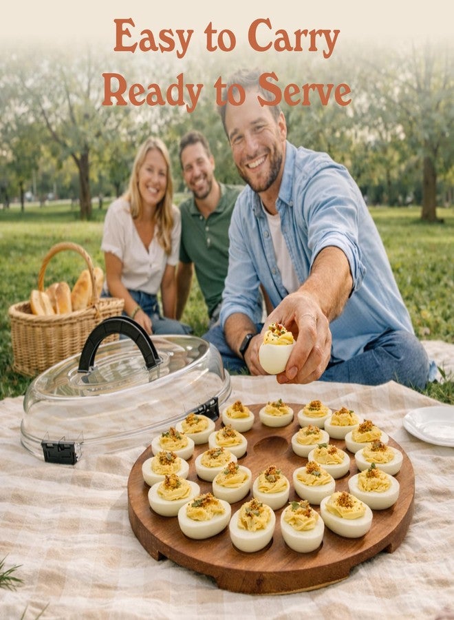 77L Deviled Egg Containers with Lid, 24-Slot Acacia Wood Deviled Egg Tray Platter for Serving and Transporting, Elegant Party & Potluck Serving Board (Black) - Image 5