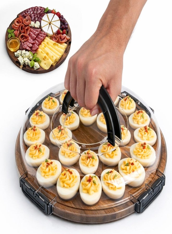 77L Deviled Egg Containers with Lid, 24-Slot Acacia Wood Deviled Egg Tray Platter for Serving and Transporting, Elegant Party & Potluck Serving Board (Black) - Image 1