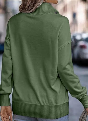 Shein SHEWIN Womens Sweatshirt Casual Long Sleeve Lightweight Sweatshirts Loose Button V Neck Pullover Tops Fall Clothes for Women 2025,US 8-10(M),Olive Green - Image 4
