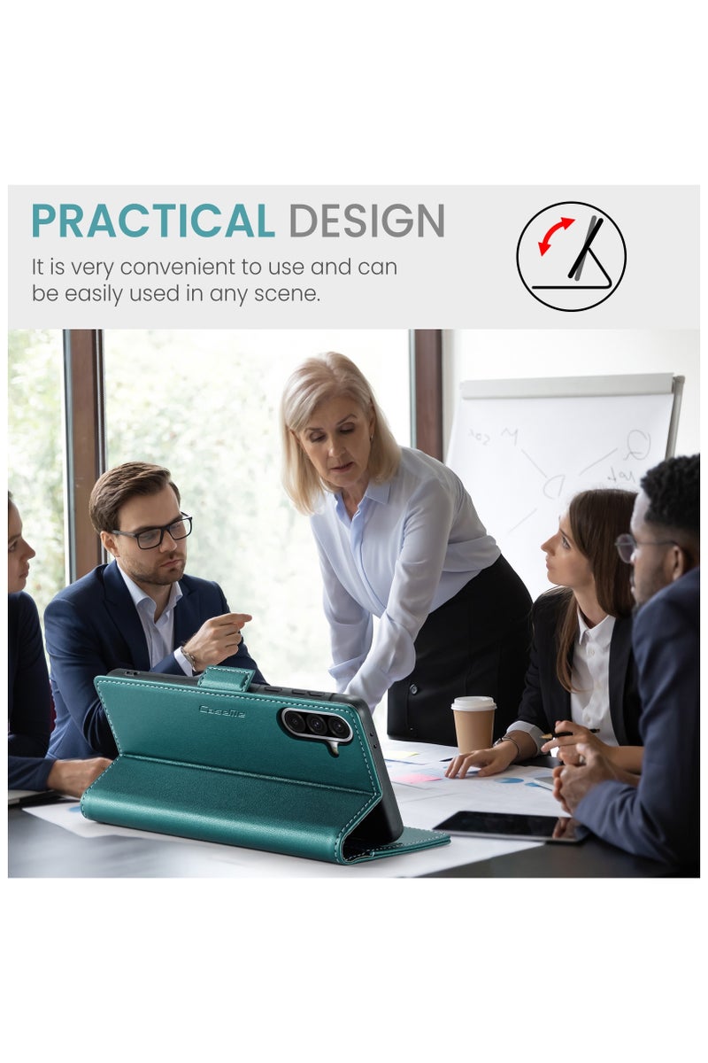 CaseMe Flip Wallet Case For Samsung Galaxy A56 5G RFID Blocking PU Leather Wallet Flip Folio Case with Card Holder Kickstand Shockproof Phone Cover - Green - Image 5