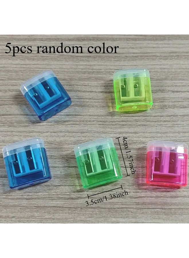 5pcs Mixed Color Double Hole Pencil Sharpeners with Clear Lids Small Plastic Manual Sharpener for Home Office Classroom Supplies - Image 3