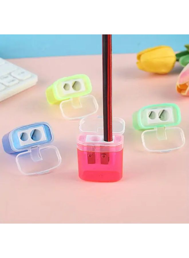 5pcs Mixed Color Double Hole Pencil Sharpeners with Clear Lids Small Plastic Manual Sharpener for Home Office Classroom Supplies - Image 2