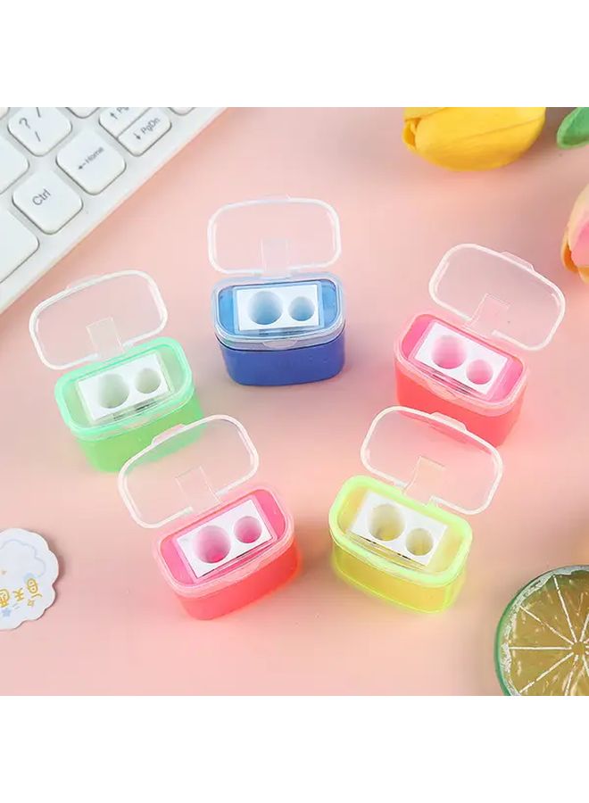 5pcs Mixed Color Double Hole Pencil Sharpeners with Clear Lids Small Plastic Manual Sharpener for Home Office Classroom Supplies - Image 1