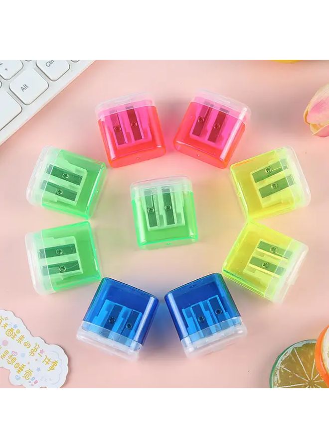 5pcs Mixed Color Double Hole Pencil Sharpeners with Clear Lids Small Plastic Manual Sharpener for Home Office Classroom Supplies - Image 4