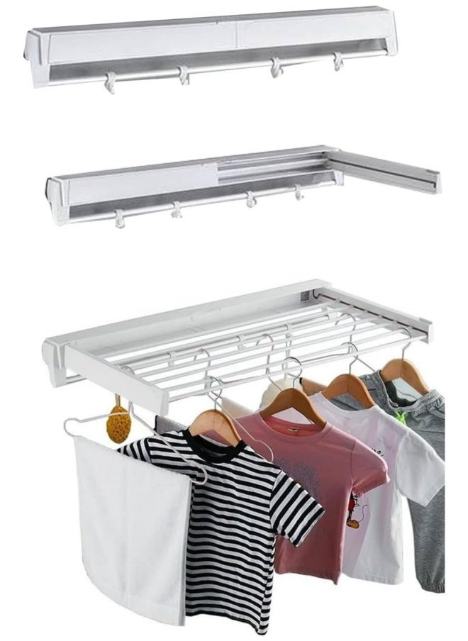 GGEROU - Clothes Laundry Drying Rack, Collapsible Wall Mounted Retractable Clothes Drying Rack, Invisible Retractable Folding Laundry Dryer Rack, 7 Drying Rods 4 Movable Hook, White - Image 1