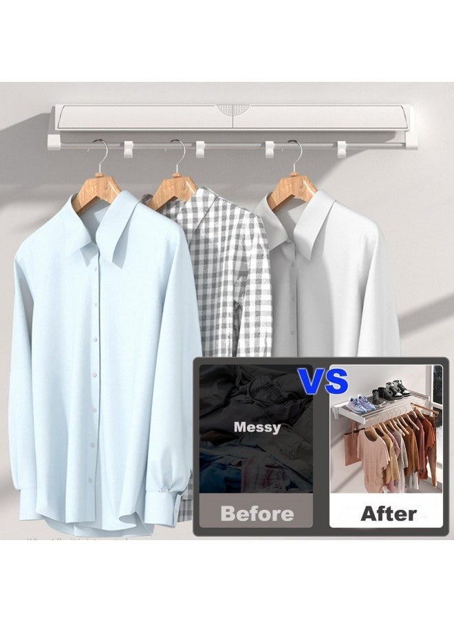 GGEROU - Clothes Laundry Drying Rack, Collapsible Wall Mounted Retractable Clothes Drying Rack, Invisible Retractable Folding Laundry Dryer Rack, 7 Drying Rods 4 Movable Hook, White - Image 1