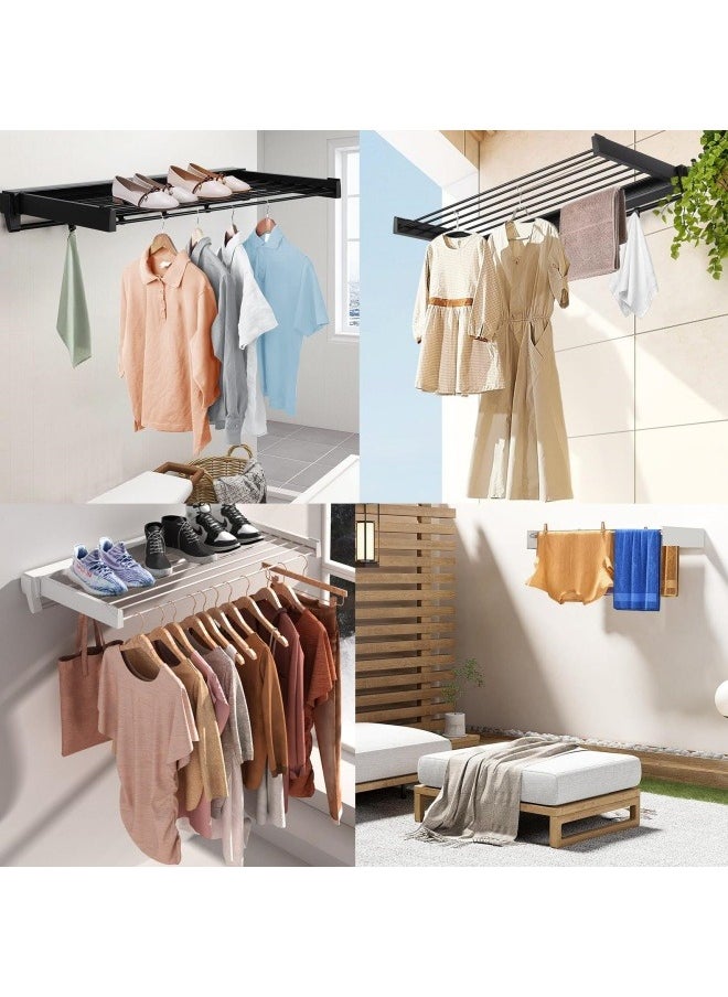 GGEROU - Clothes Laundry Drying Rack, Collapsible Wall Mounted Retractable Clothes Drying Rack, Invisible Retractable Folding Laundry Dryer Rack, 7 Drying Rods 4 Movable Hook, White - Image 1