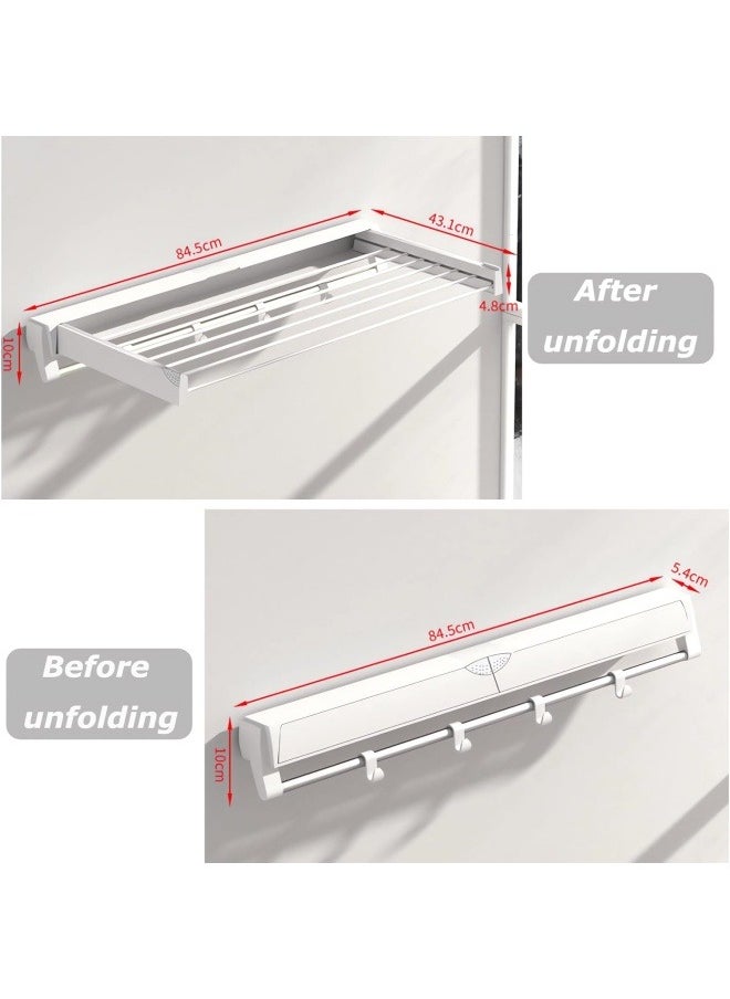 GGEROU - Clothes Laundry Drying Rack, Collapsible Wall Mounted Retractable Clothes Drying Rack, Invisible Retractable Folding Laundry Dryer Rack, 7 Drying Rods 4 Movable Hook, White - Image 1