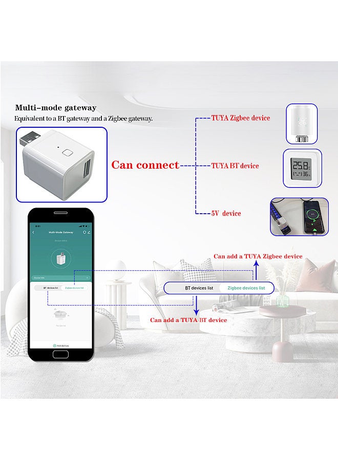 Smart Home BT Gateway Central Control System Portable USB Interface Gateway Zigbee/Tuya APP Remote Control LED Indicator Light Voice Control Multifunctional USB Gateway