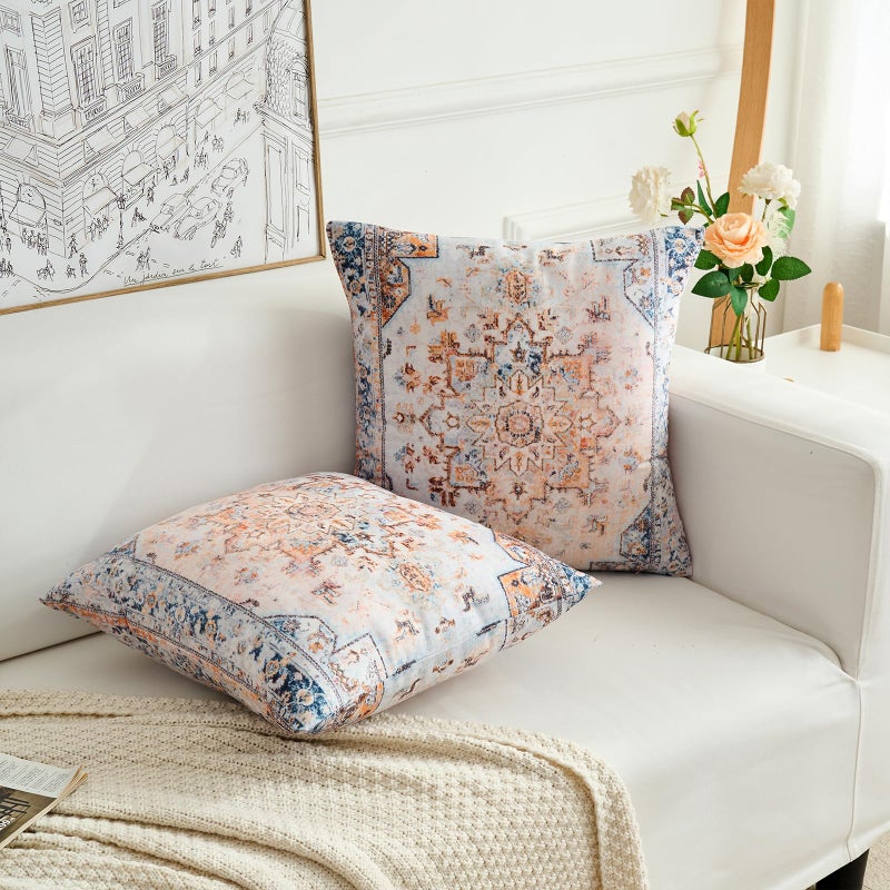 BUAEL Boho Throw Pillow Covers 20x20 inch Set of 2,Boho Vintage Carpet Pattern Antique Ethnic Decor Double Sided Pattern Cushion Cover Soft Pillow Case Living Sofa Room Bed Square Pillow Cover - Image 4