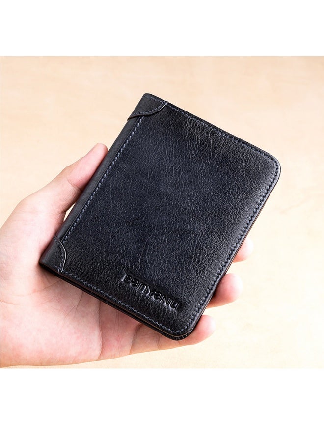 Genuine Leather Wallet Retro Business Design Rfid Protection Short Card Holder Coin Purses Money Bag Men Business Wallet - Image 1