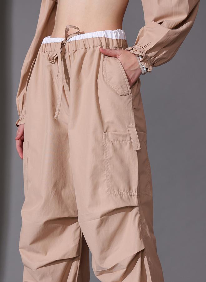 STREET 9 سراويل نسائية فضفاضة من القطن بيج من ستريت - Image 2