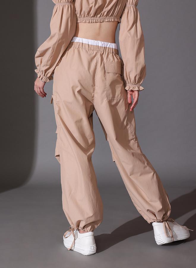 STREET 9 سراويل نسائية فضفاضة من القطن بيج من ستريت - Image 5