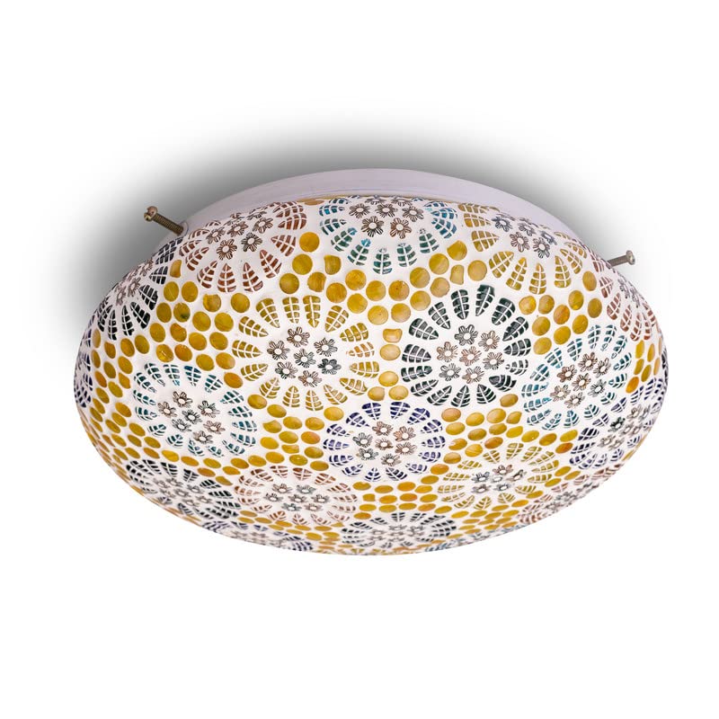 Earthenmetal Coloured Flower Design Yellow Coloured Mosaic Glass Ceiling Light - Image 3