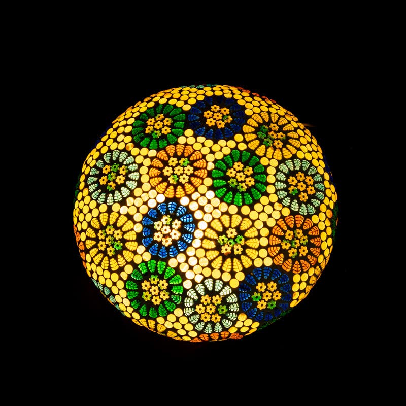 Earthenmetal Coloured Flower Design Yellow Coloured Mosaic Glass Ceiling Light - Image 2