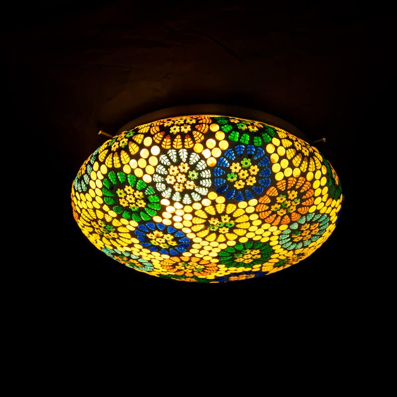 Earthenmetal Coloured Flower Design Yellow Coloured Mosaic Glass Ceiling Light - Image 1