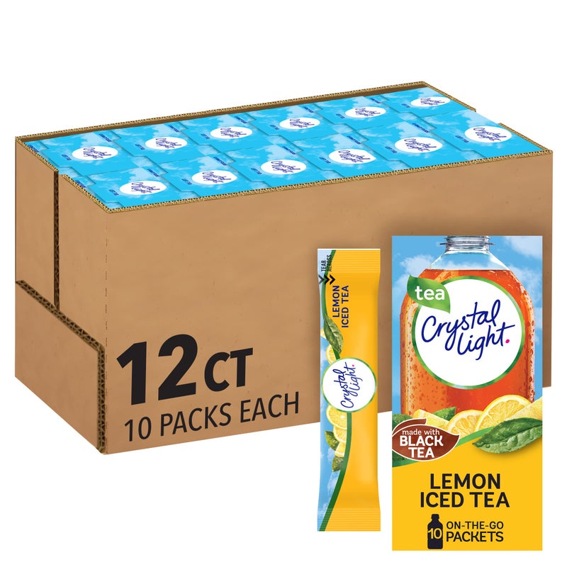 Crystal Light Lemon Iced Tea Naturally Flavored with other natural flavor Powdered Drink Mix, 120 ct Pack, 12 Boxes of 10 On-the-Go-Packets - Image 1