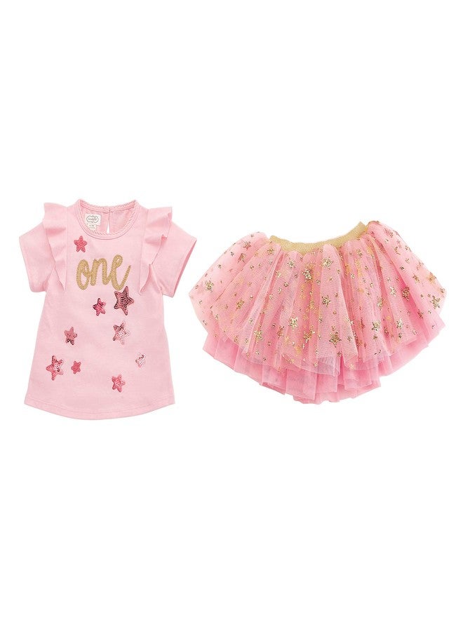 Mud Pie Girls' 1st Birthday Skirt Set, Pink, 12-18M - Image 1