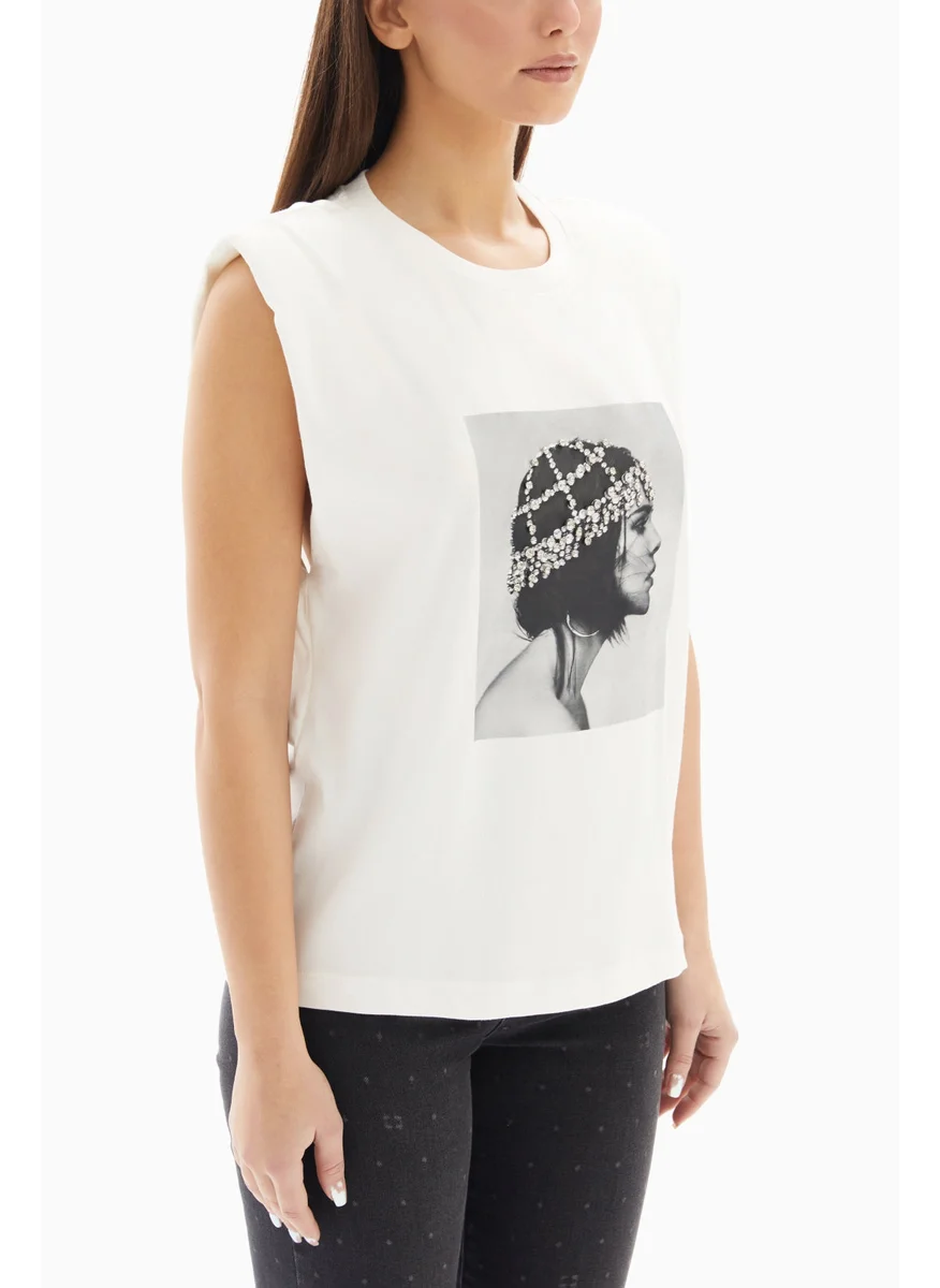 وي كرييت White Woman Printed Sleeveless Top By WECRE8