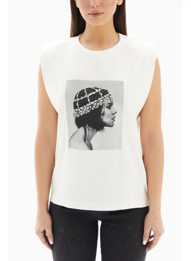 Wecre8 White Woman Printed Sleeveless Top