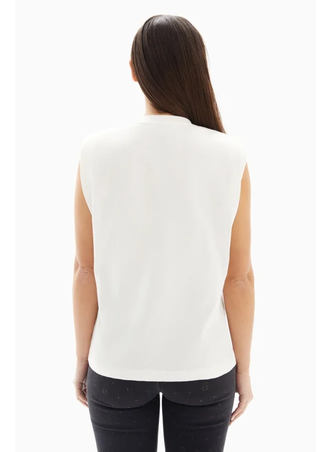 Wecre8 White Woman Printed Sleeveless Top