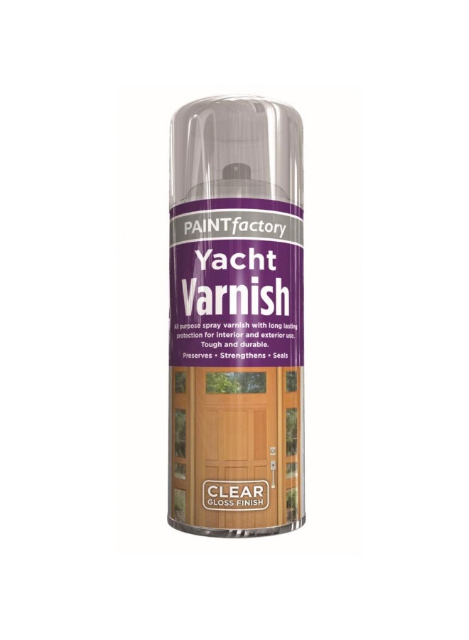 مصنع الطلاء دهان بخاخ ورنيش يخت لامع شفاف من باينت فاكتوري ٤٠٠مل - يجف بسرعة عالي الأداء، مناسب للاستخدام الداخلي والخارجي، للاستعمال على المعدن والبلاستيك والخشب. - Image 1
