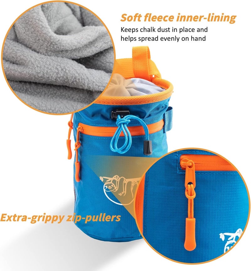 Old Blue Chalk Bag for Rock Climbing, Climbing Chalk Bag for Bouldering with 2 Large Zipper Storage Pockets, Premium Gym Chalk Bag for Weightlifting, Great Gift and Rock Climbing Gear - Image 4